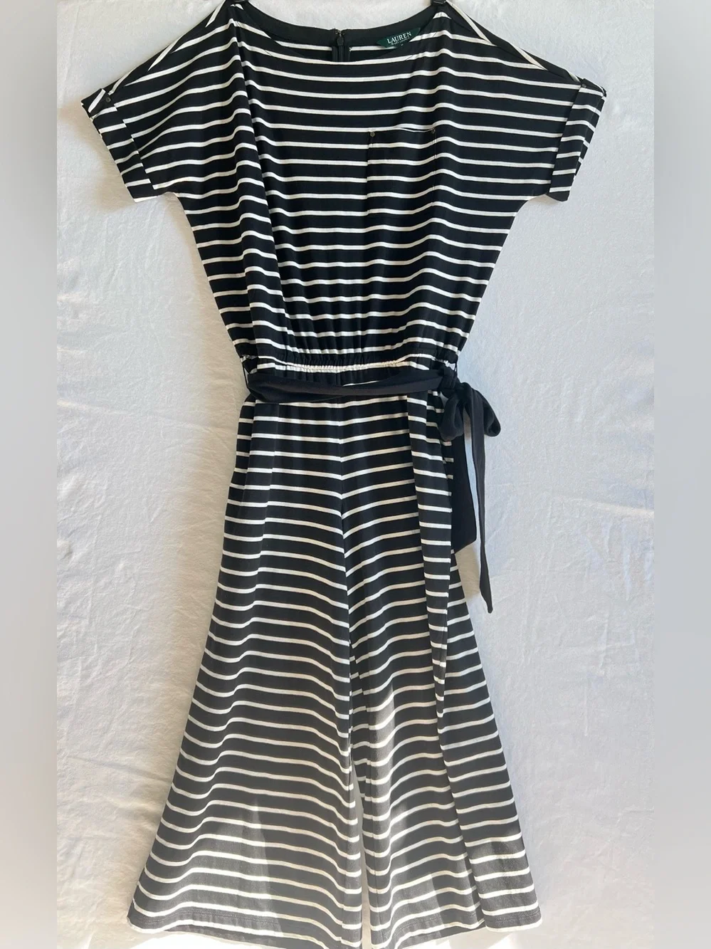 Ralph Lauren Black & White Striped Jumpsuit with Tie Waist